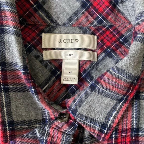 J. Crew boys cotton flannel plaid red and grey button down shirt - Picture 2 of 4